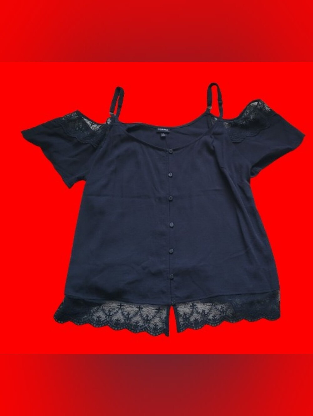 Torrid Cold Shoulder Black Lace Accent Blouse, Women's Shirt / Top